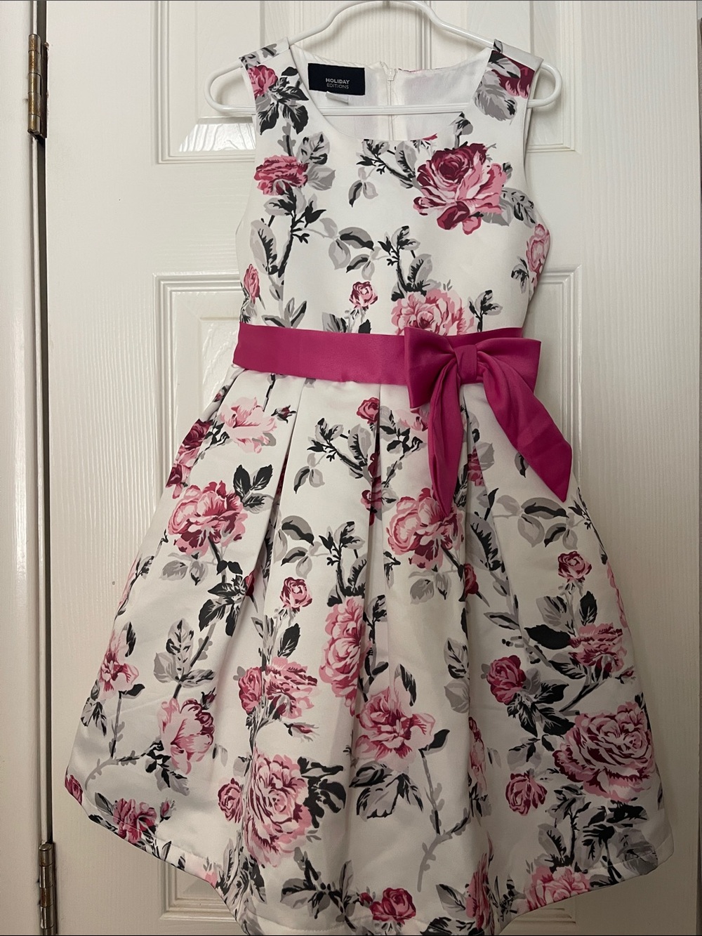 Holiday Editions White Floral Dress with Pink Sash